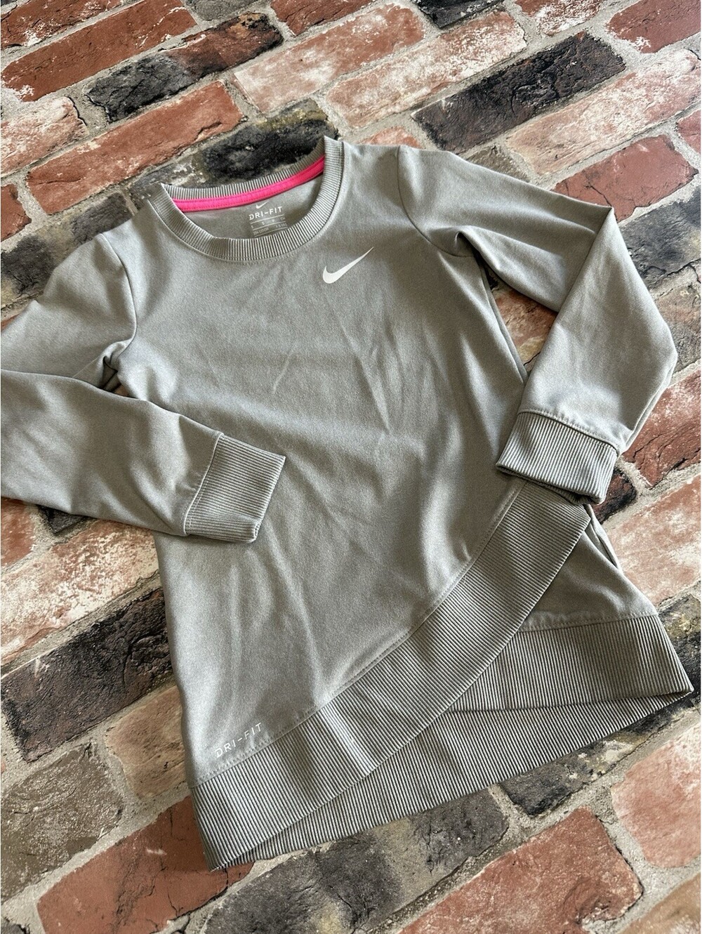 Nike Girls Dri-FIT Gray Longline Tunic Sweatshirt Pink Trim 4-5Y